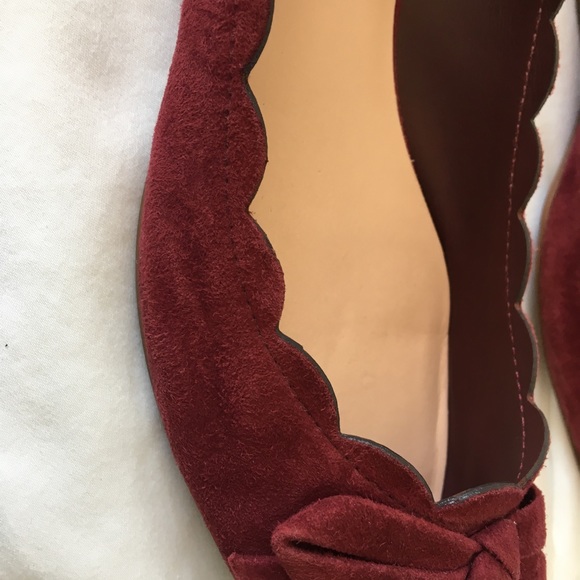 Kate Spade Burgundy Scalloped Suede Bow Flats - Picture 6 of 8